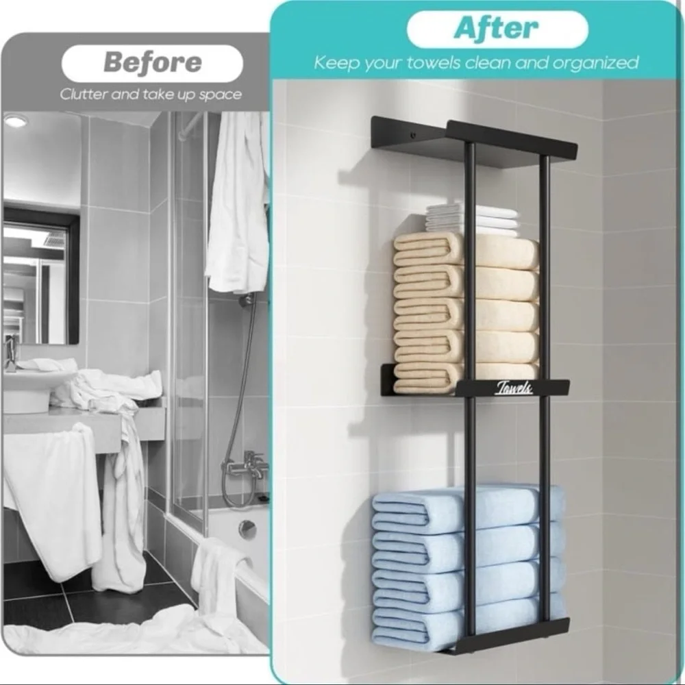 Towel Racks for Bathroom - Bathroom Towel Storage Rack Wall Mounted, Black Wall
